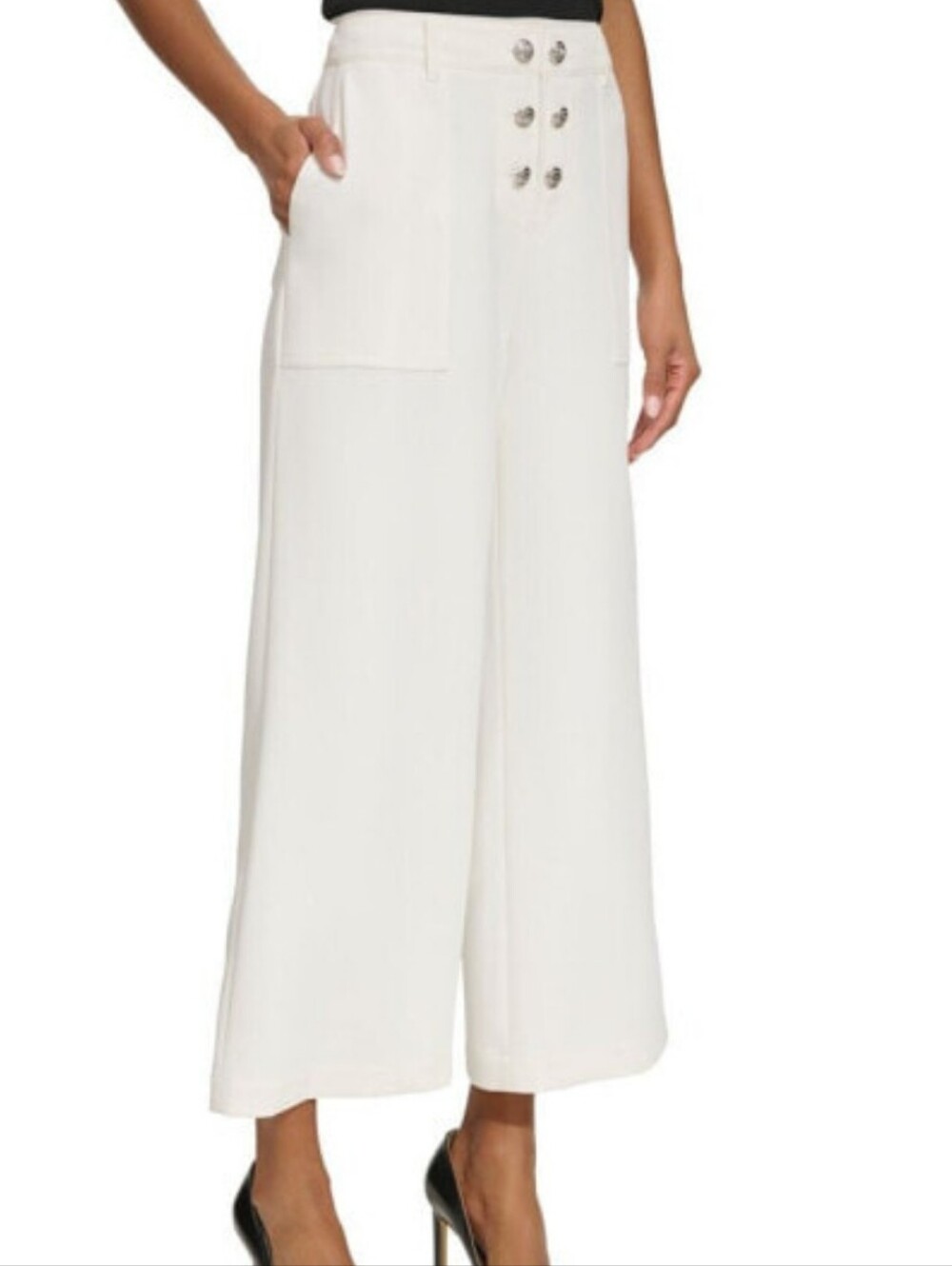 Karl Lagerfeld High-Rise Wide-Leg Pants w/ Button Placket Sz 14 NWT Retail $109
